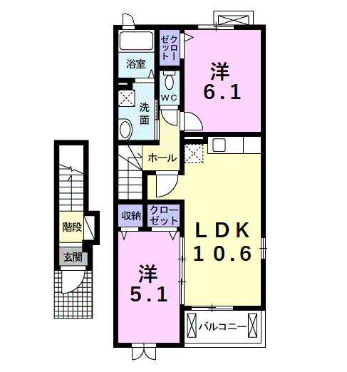 ホープストーンⅠ(2LDK/2階)の間取り写真