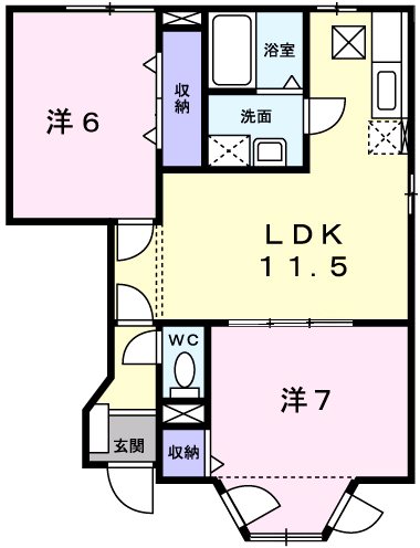 ステーシア寺津 壱番館(2LDK/1階)の間取り写真