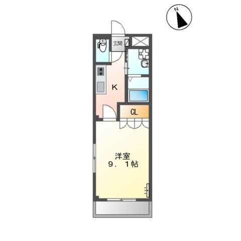 リビュール上縄(1K/1階)の間取り写真