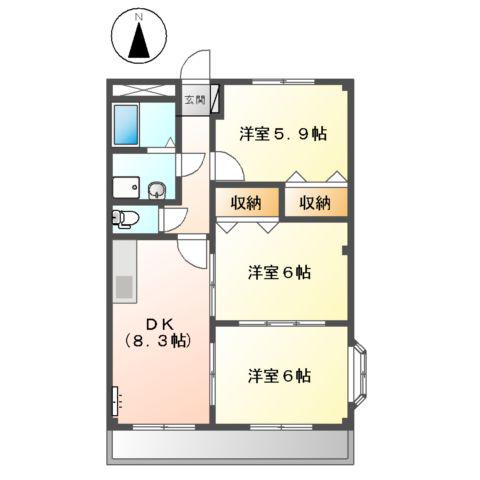 サンハイム田戸(3DK/2階)の間取り写真