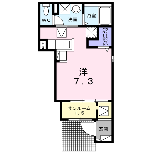 サン・グレイスⅢ(ワンルーム/1階)の間取り写真