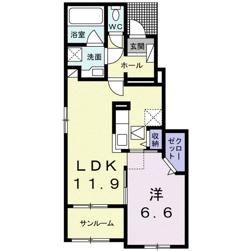 ルミナーレⅡ(1LDK/1階)の間取り写真