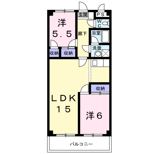 マンション ラ・メール(2LDK/3階)の間取り写真