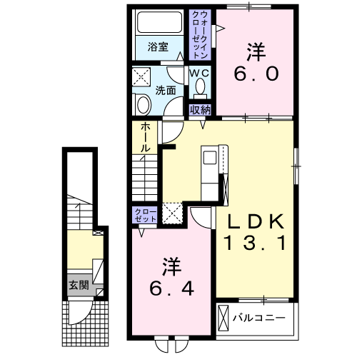 コスモ吉良Ⅰ(2LDK/2階)の間取り写真