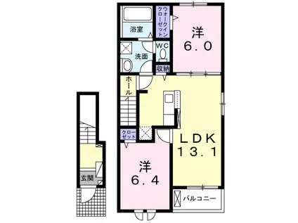 コスモ吉良Ⅱ(2LDK/2階)の間取り写真
