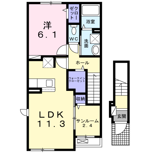 エアリー・セカンド(1LDK/2階)の間取り写真