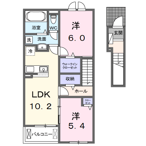 グランデヴィラ国森Ⅱ(2LDK/2階)の間取り写真