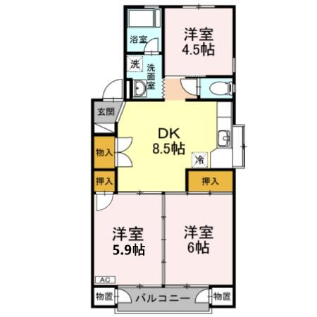 みどりマンション(3DK/1階)の間取り写真
