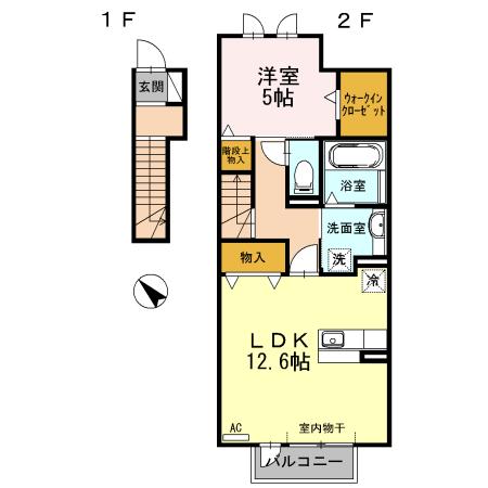 ファミールTETTO(1LDK/2階)の間取り写真