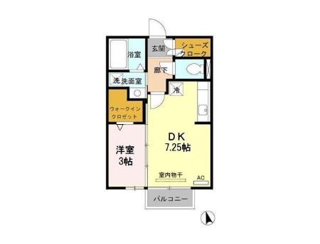 セジュールアラコA(1DK/2階)の間取り写真