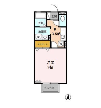 セジュール碧F(1K/2階)の間取り写真