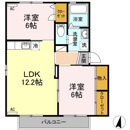 グレイス A棟(2LDK/2階)の間取り写真