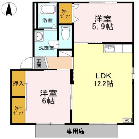 グレイス A棟(2LDK/1階)の間取り写真