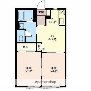 ディアスクレール B棟(2DK/1階)の間取り写真