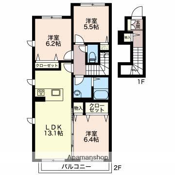 エステート篭田(3LDK/2階)の間取り写真