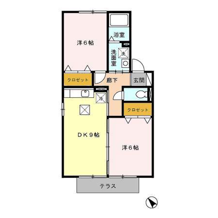 クレール マルシェ(2DK/1階)の間取り写真