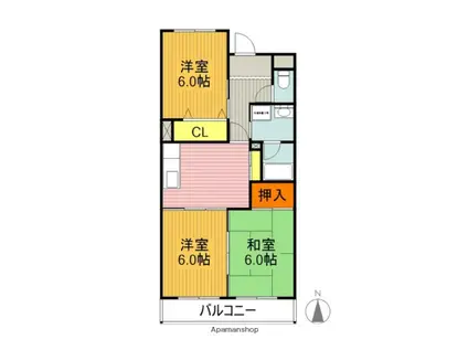 第8平與マンション(3DK/1階)の間取り写真