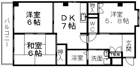 グリーンベル(3DK/2階)の間取り写真