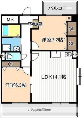 ベイシティ桔梗Ⅴ(2LDK/6階)の間取り写真