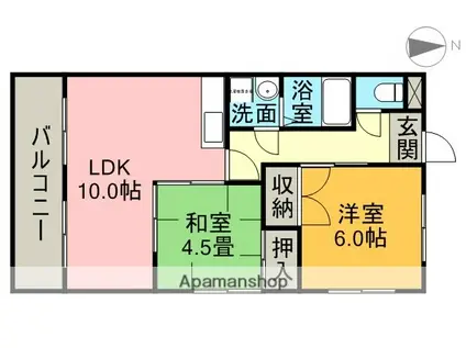 サンライズ入場(2LDK/4階)の間取り写真