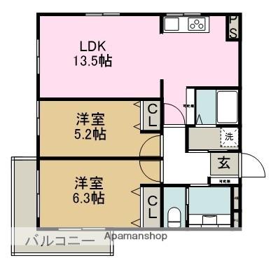 コーポやすり苑(2LDK/3階)の間取り写真