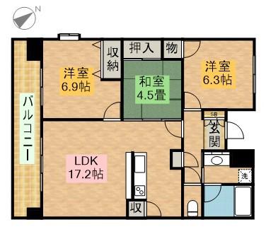 スクエア名古屋港(3LDK/8階)の間取り写真
