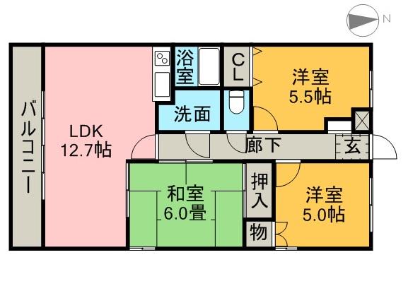 サンモールⅠ(3LDK/5階)の間取り写真