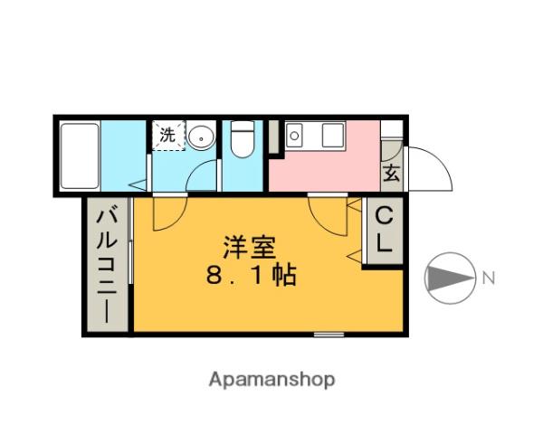 クレフラスト三吉Ⅱ(1K/1階)の間取り写真