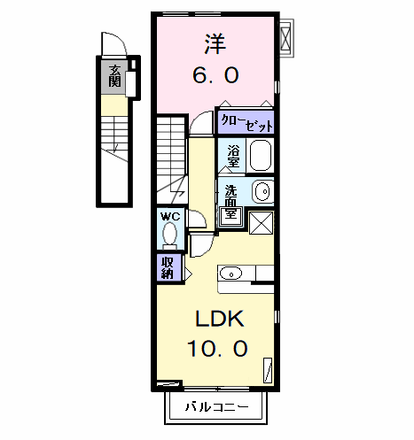 カーサフィオーレ(1LDK/2階)の間取り写真