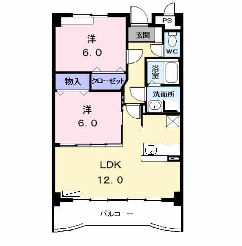 ルピナス・イースト(2LDK/4階)の間取り写真