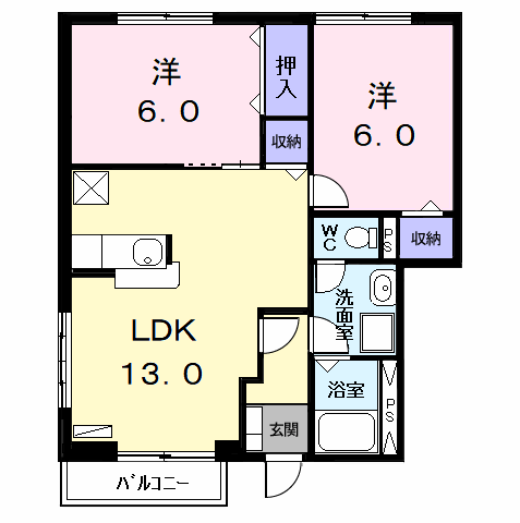 プラシードY(2LDK/1階)の間取り写真