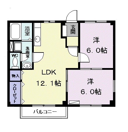 ニューシティ戸田A棟(2LDK/1階)の間取り写真