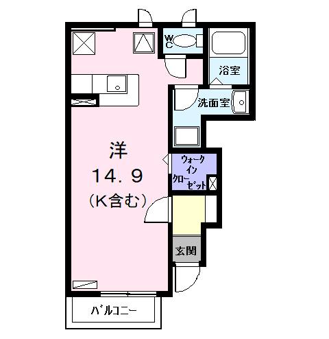 ハーフムーン(ワンルーム/1階)の間取り写真