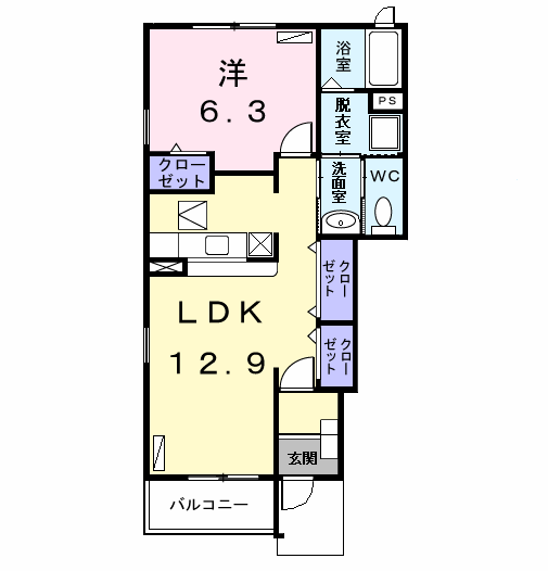 ブライトガーデンⅠ(1LDK/1階)の間取り写真