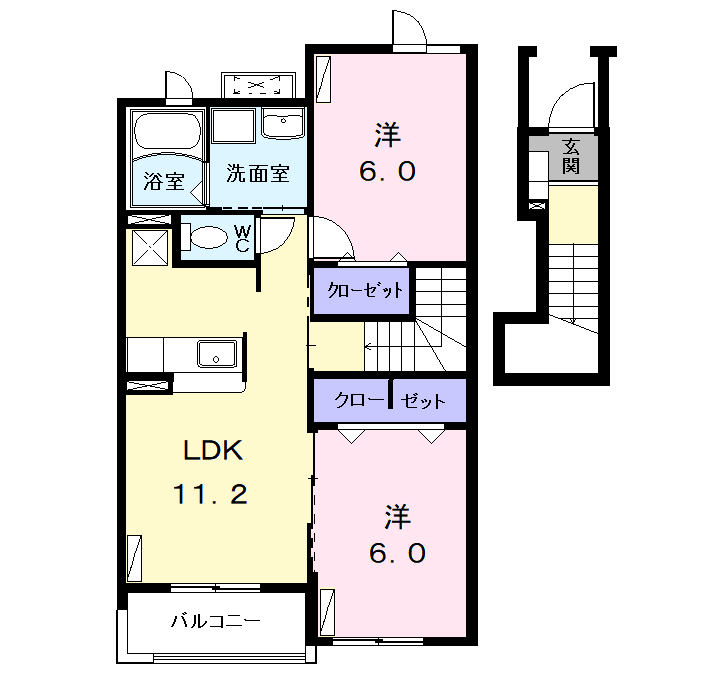 コンフォート江松Ⅱ(2LDK/2階)の間取り写真