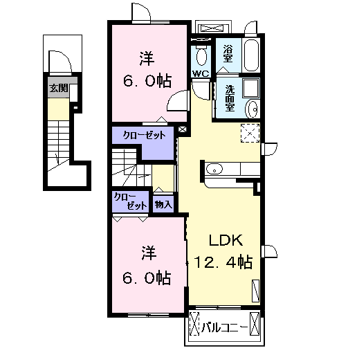 カーサヴィオラ(2LDK/2階)の間取り写真