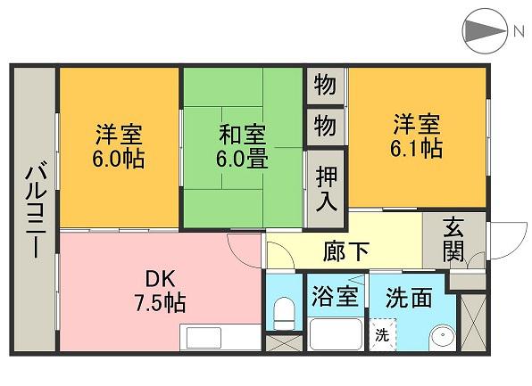 サイレントヴィラ(3DK/1階)の間取り写真