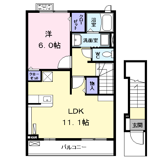 グリシナⅡ(1LDK/2階)の間取り写真