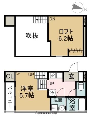 アルバーノ道徳北町(1K/1階)の間取り写真