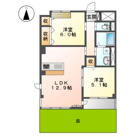 ユーハウスⅧ(2LDK/1階)の間取り写真