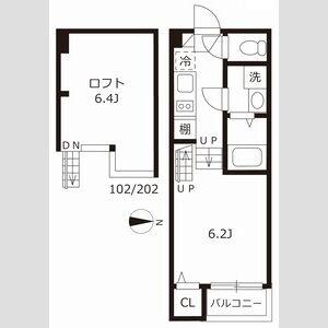 ハーモニーテラス十番(1K/2階)の間取り写真