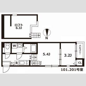 メモリアル(2K/2階)の間取り写真