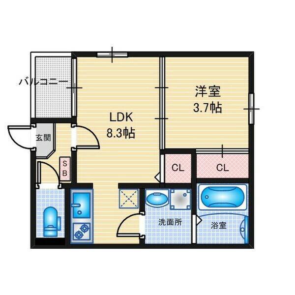 GRACE日比野(1LDK/1階)の間取り写真