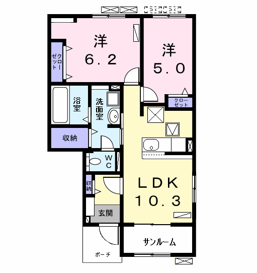 ガイア・ルタン(2LDK/1階)の間取り写真