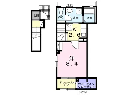 サンビオラ砂口(1K/2階)の間取り写真