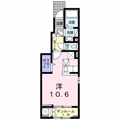 パークサイド白土Ⅱ(ワンルーム/1階)の間取り写真