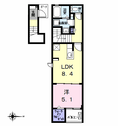 ヒル ヴィレッジⅤ(1LDK/2階)の間取り写真