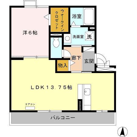 リバージュ A棟(1LDK/2階)の間取り写真