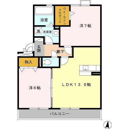 シャンポール小碓(2LDK/2階)の間取り写真