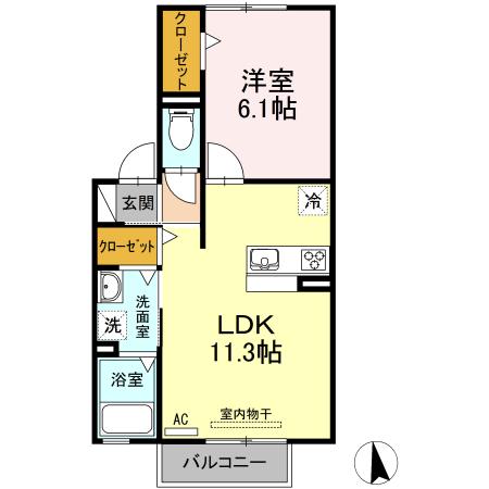 ミラコスタ(1LDK/2階)の間取り写真